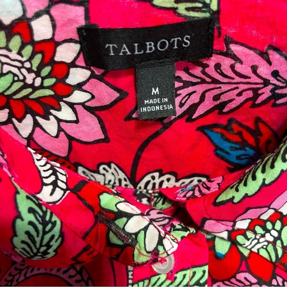 TALBOTS COTTON BUTTON FRONT PINK SHIRT - BEAUTIFUL BOTANICAL SIZE M - Picture 7 of 11